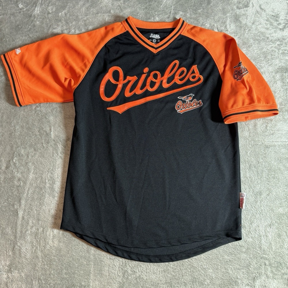Stitches Baltimore Orioles MLB Jersey Men's Large Black Orange V-Neck